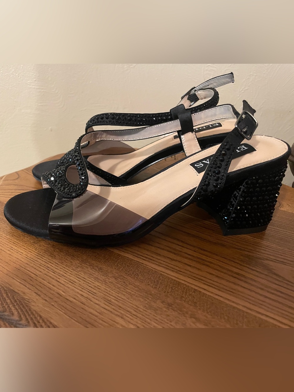 Black Rhinestone Slingback Block Heels size 5.5W